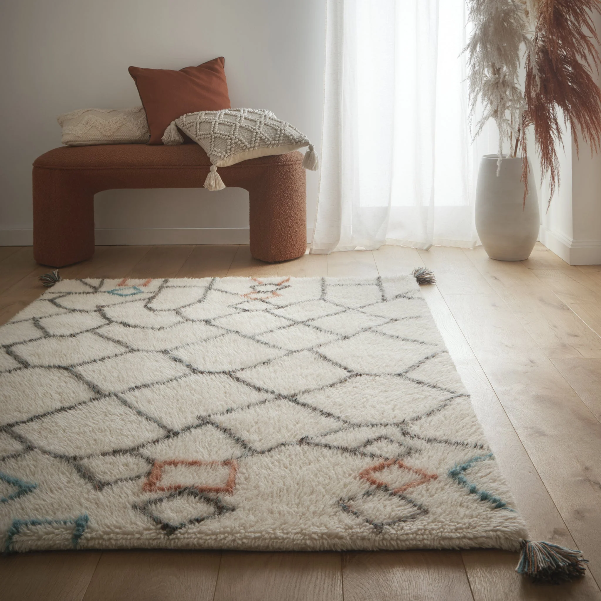 Berber Knotted Chain Rug Ivory/Multi - Image 2
