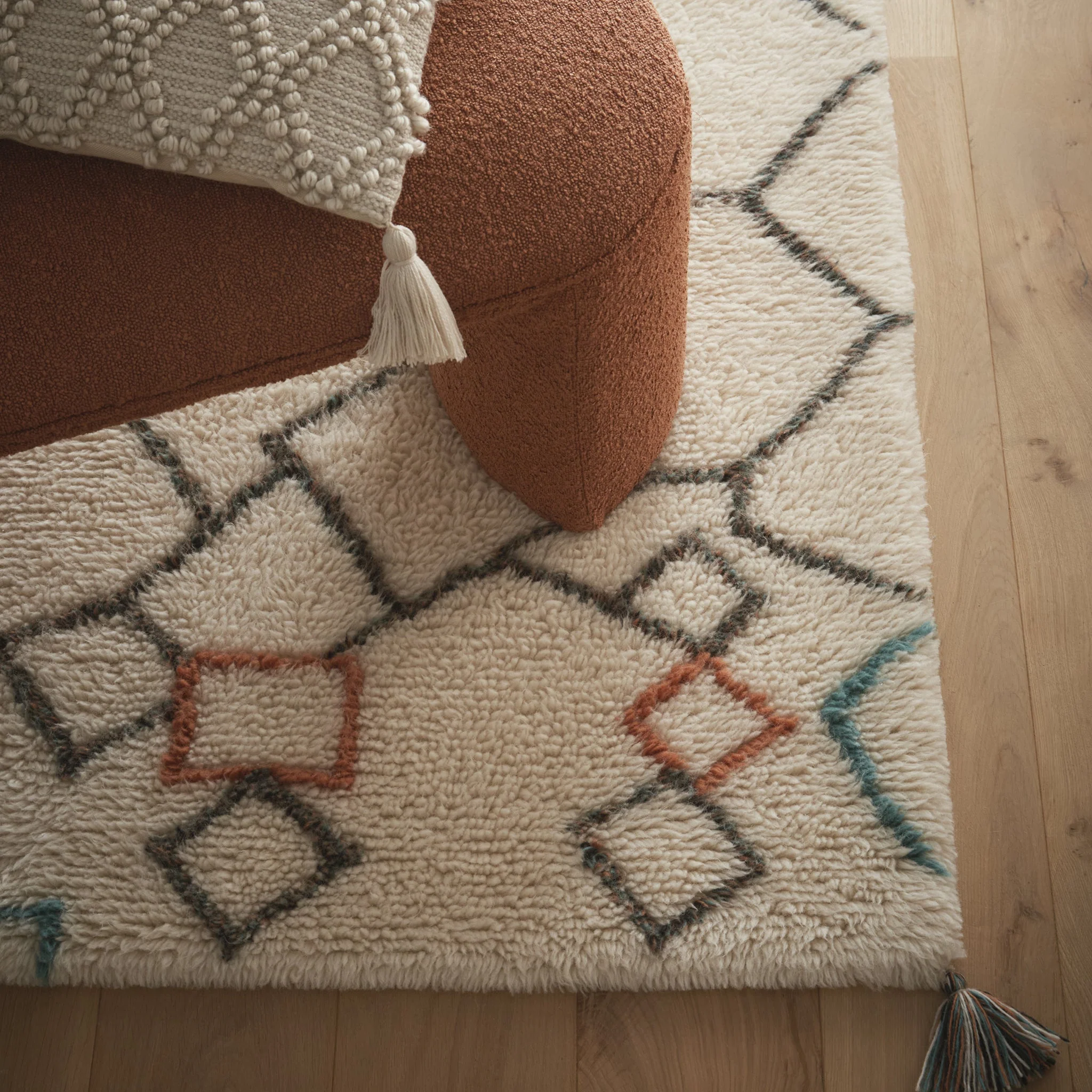 Berber Knotted Chain Rug Ivory/Multi - Image 4