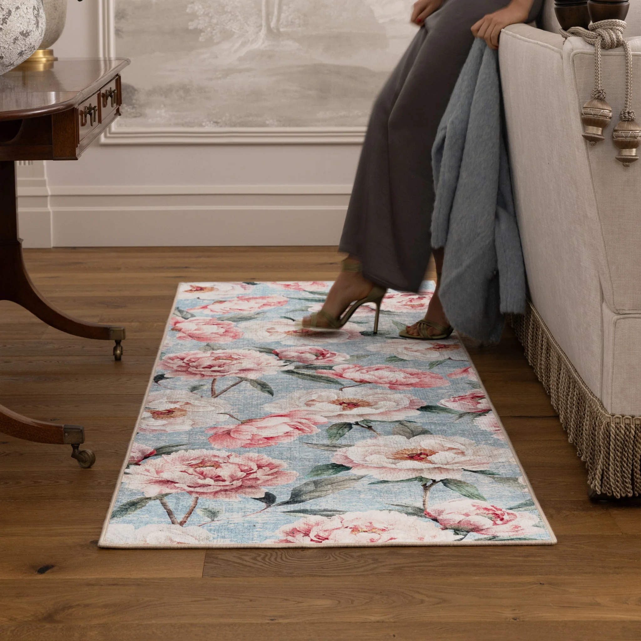 Blooming Peonies Blue Eco-Washable Runner - Image 2
