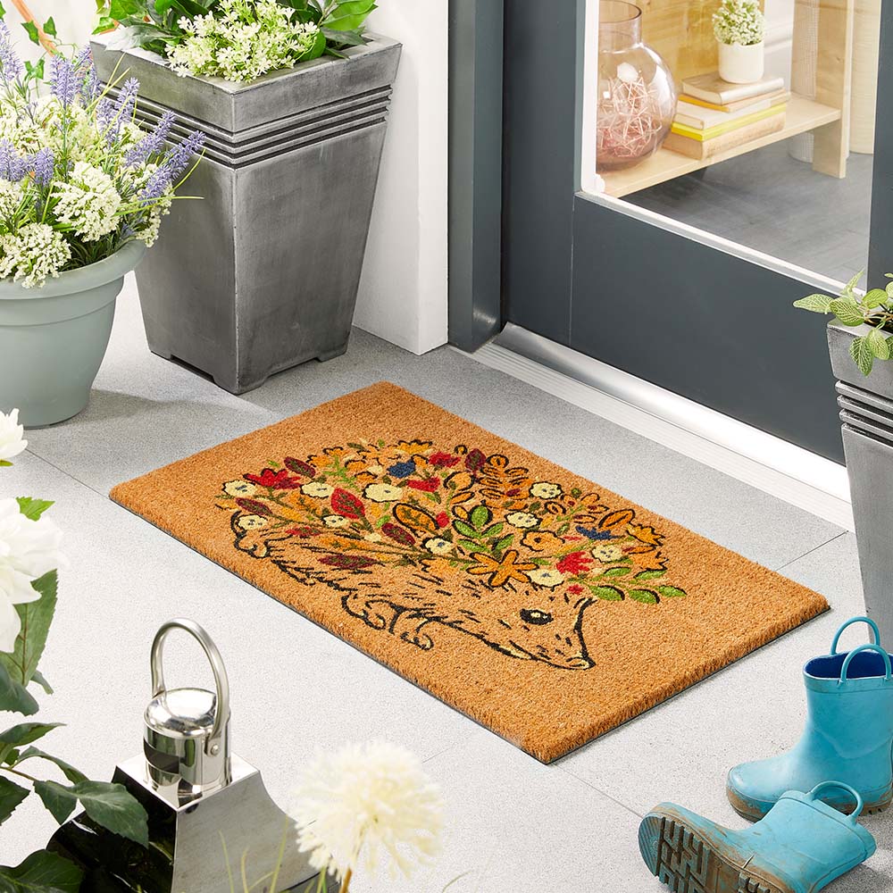 Floral Hedgehog Coir Doormat - Image 2