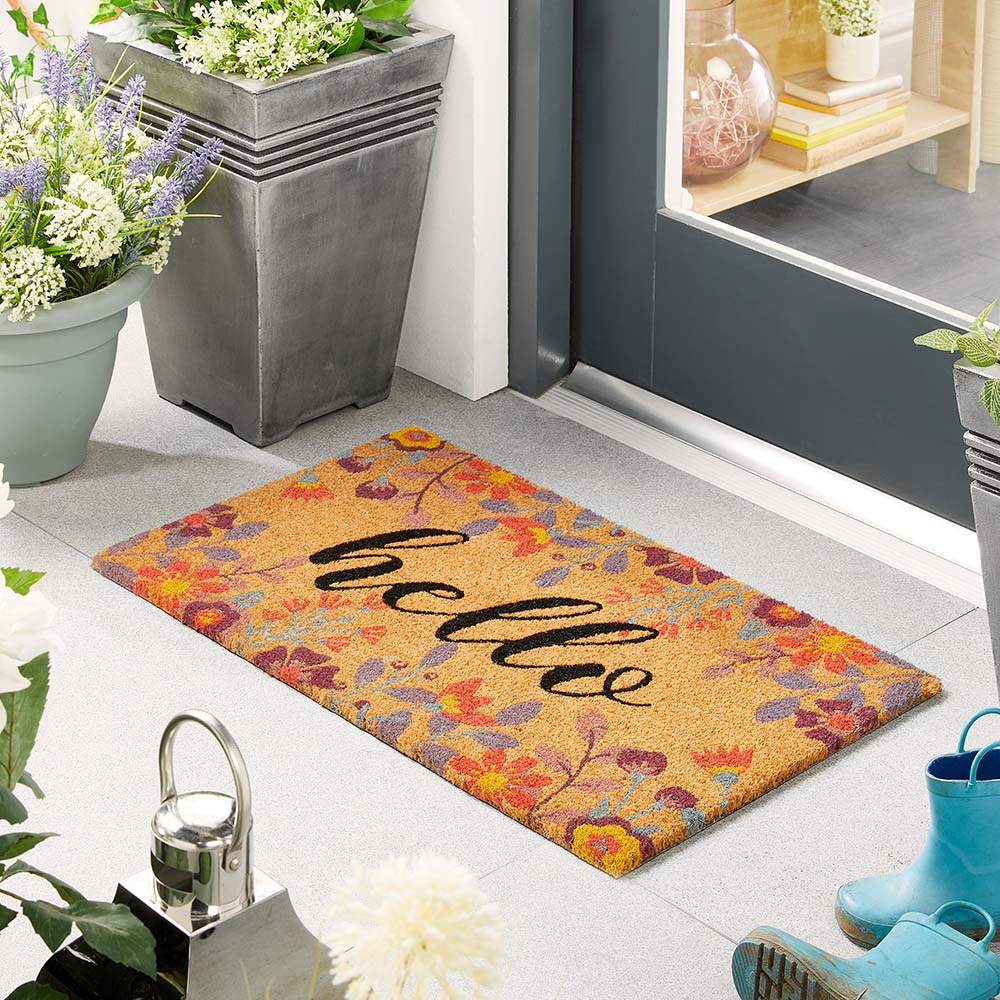 Floral Hello Coir Doormat - Image 2