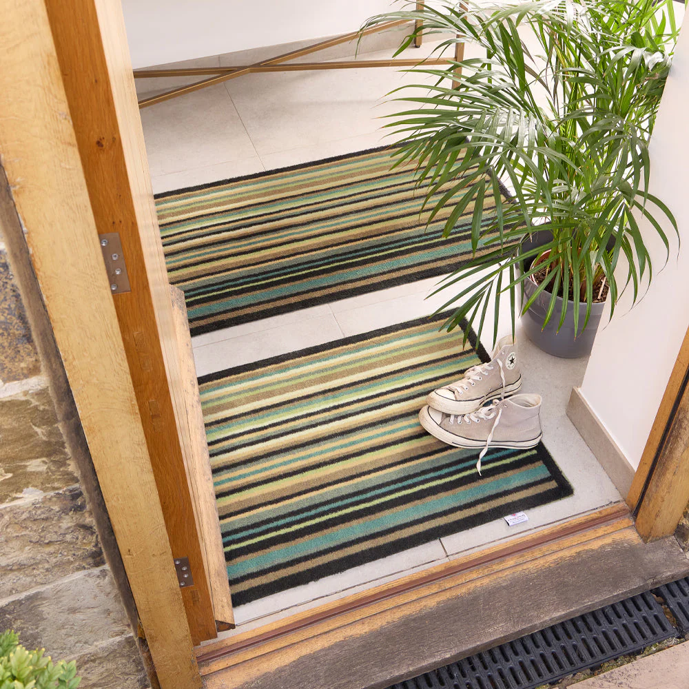 Stripe 84 Blue/Green Washable Doormat - Image 2