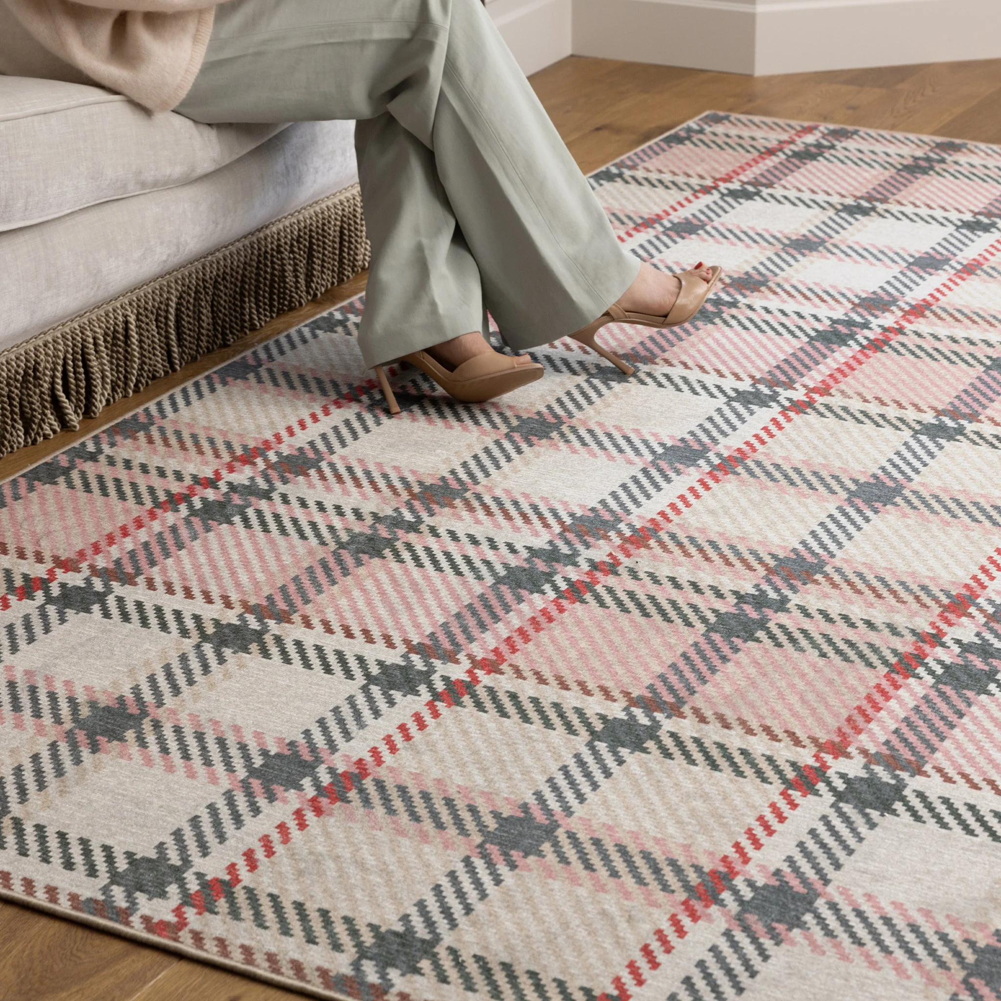 Isla Plaid Pink Eco-Washable Rug - Image 3