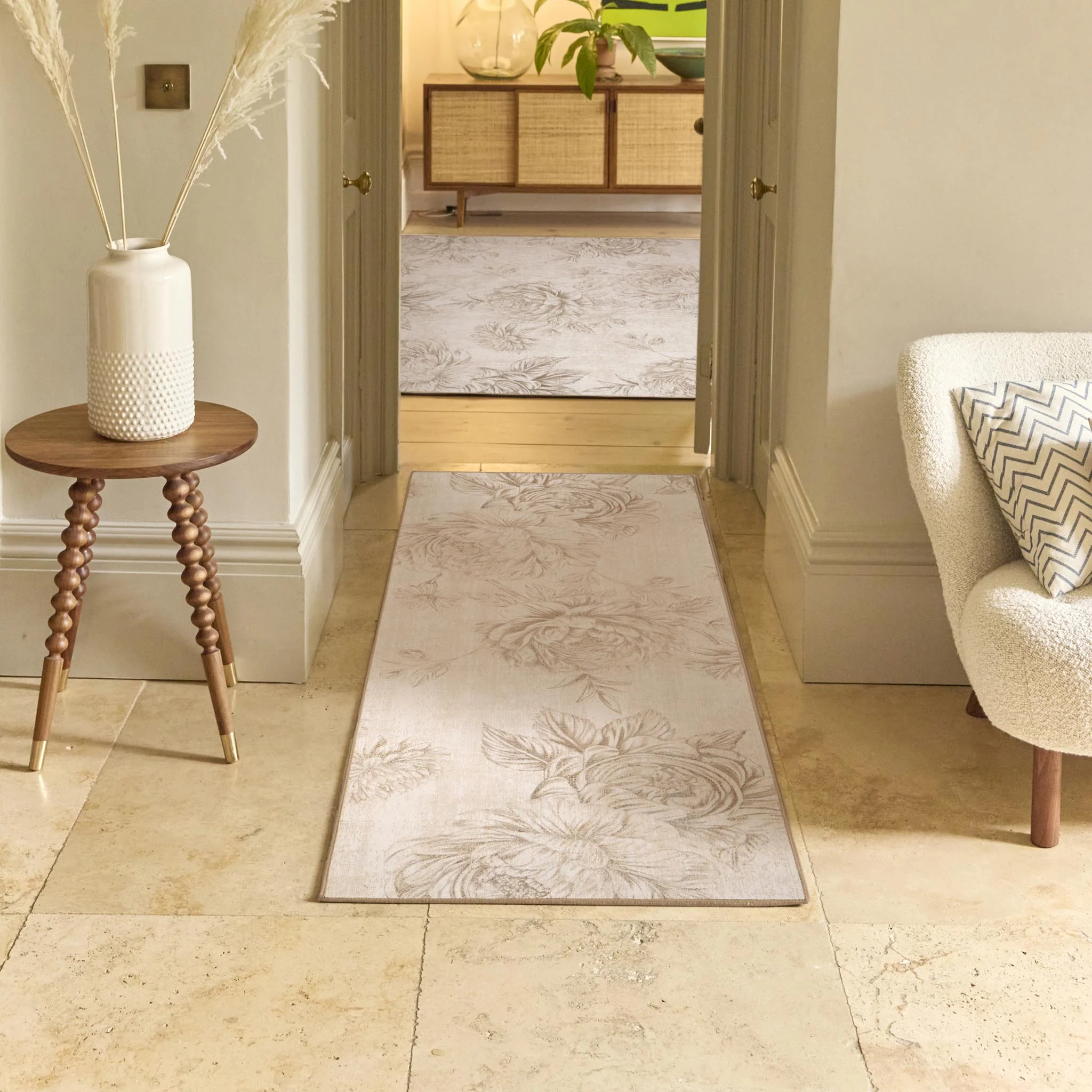 Muted Floral Beige Eco-Washable Runner - Image 3