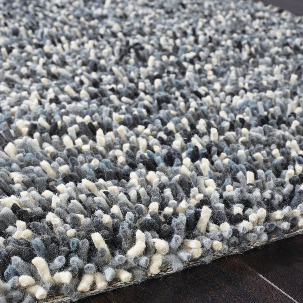Rocks Shaggy Wool Rug Grey - Image 4