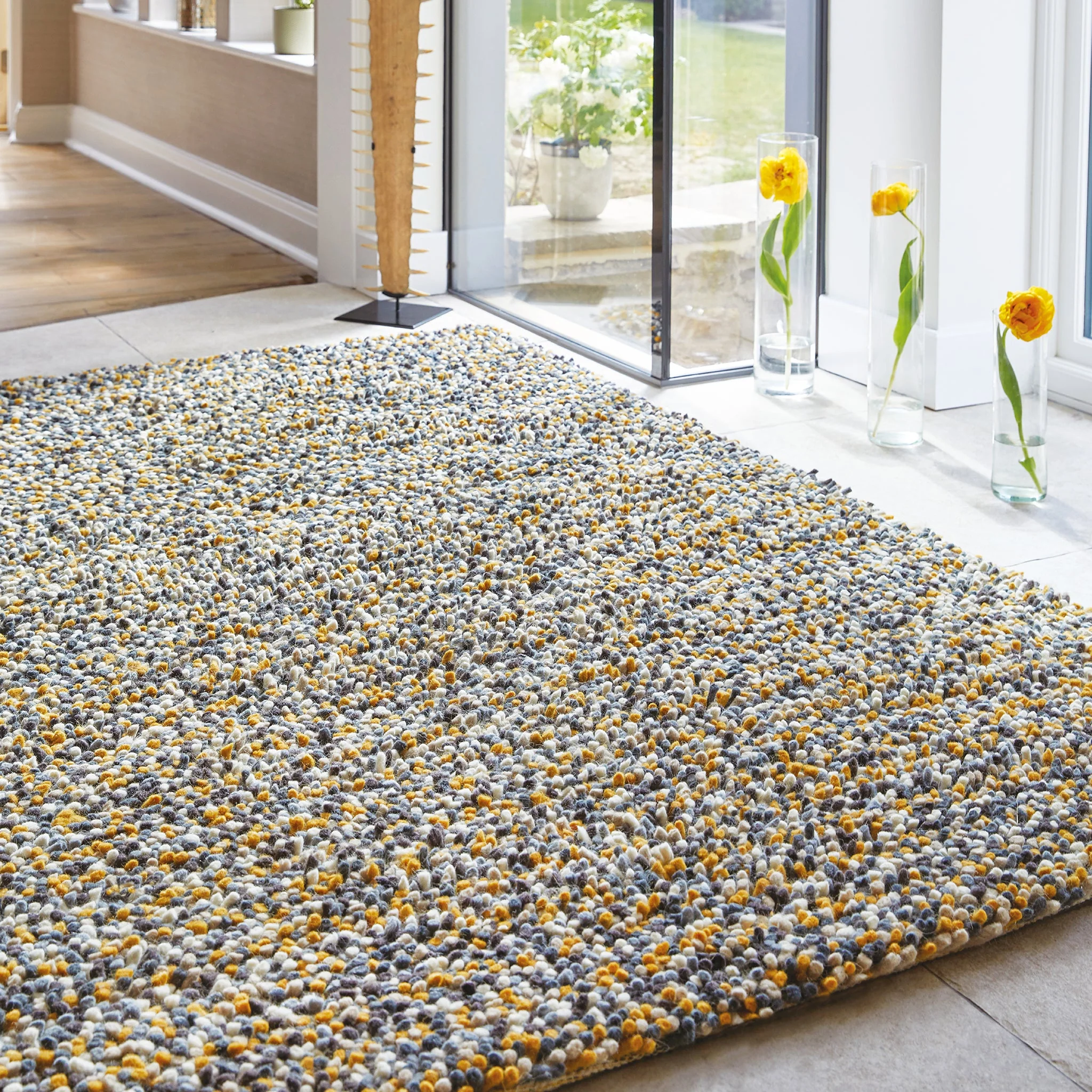 Rocks Shaggy Wool Rug Ochre - Image 2