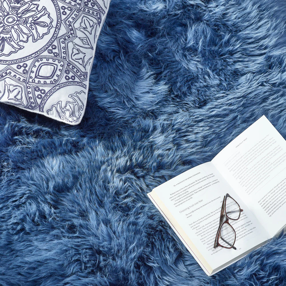 Genuine Sheepskin Rug Navy - Image 7