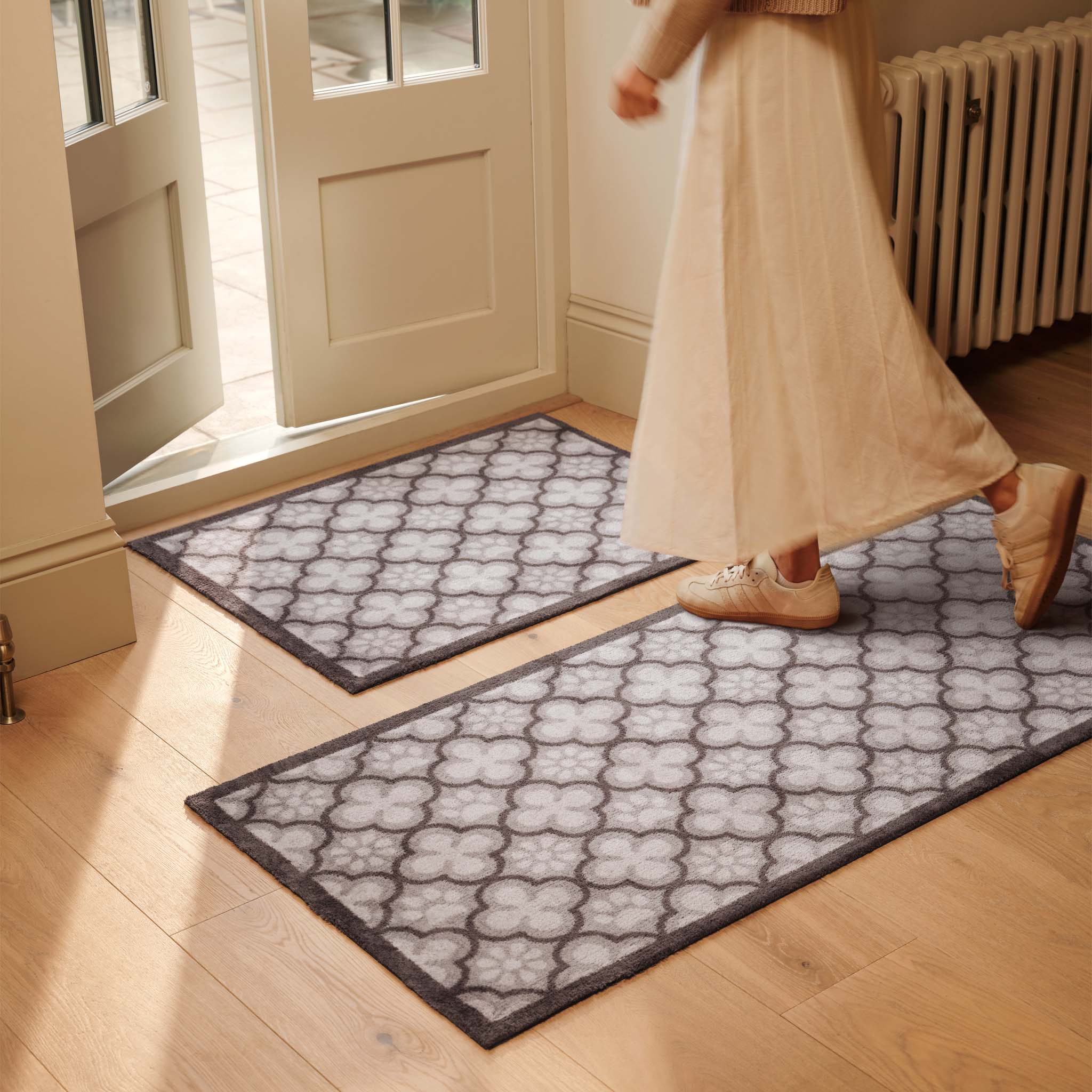 Paw Print Moroccan Tile Grey Washable Doormat - Image 2
