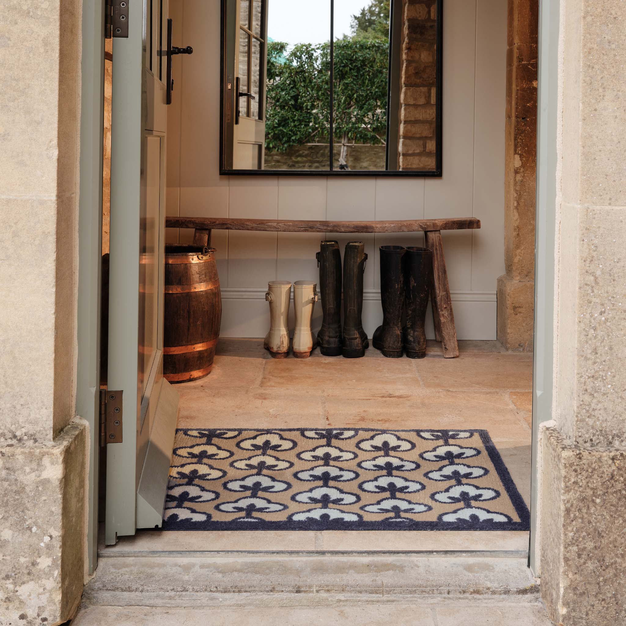 Retro Flower Neutral Washable Doormat - Image 2