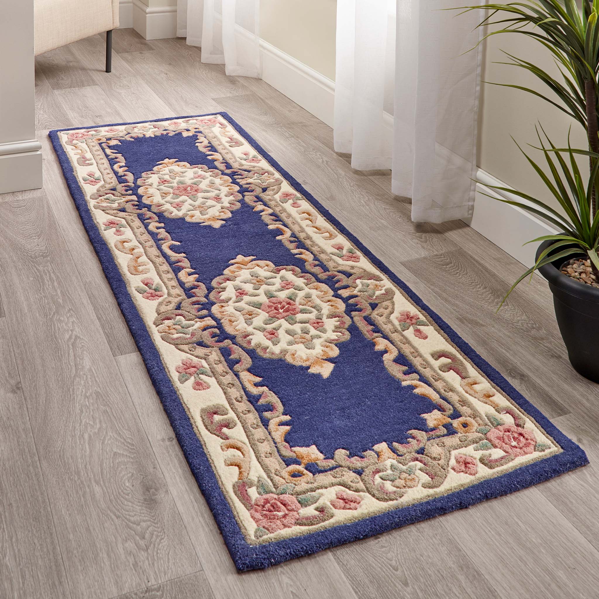 Shensi Aubusson Rug Runner in Navy Blue - Image 2