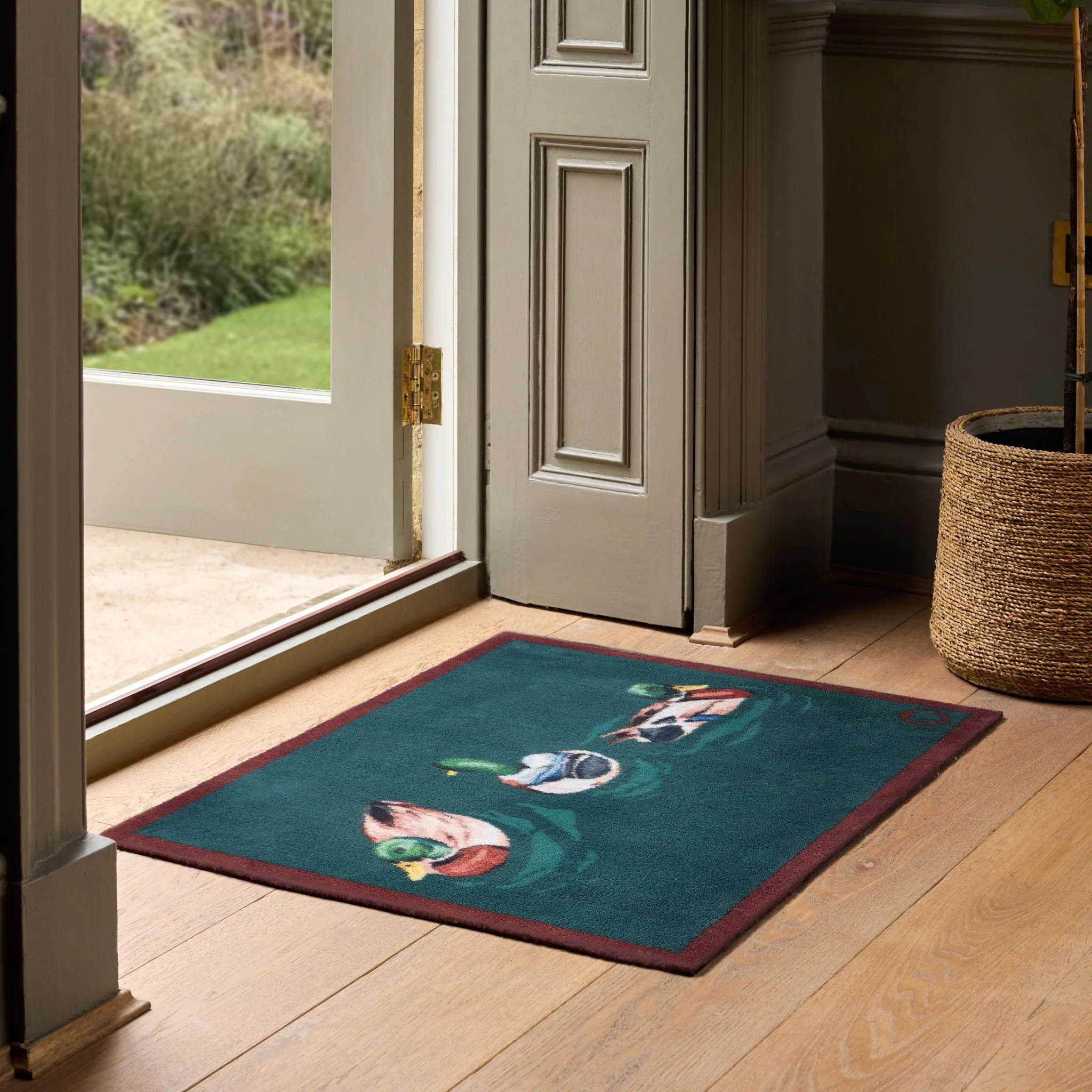 Swimming Ducks Teal Washable Doormat - Image 2