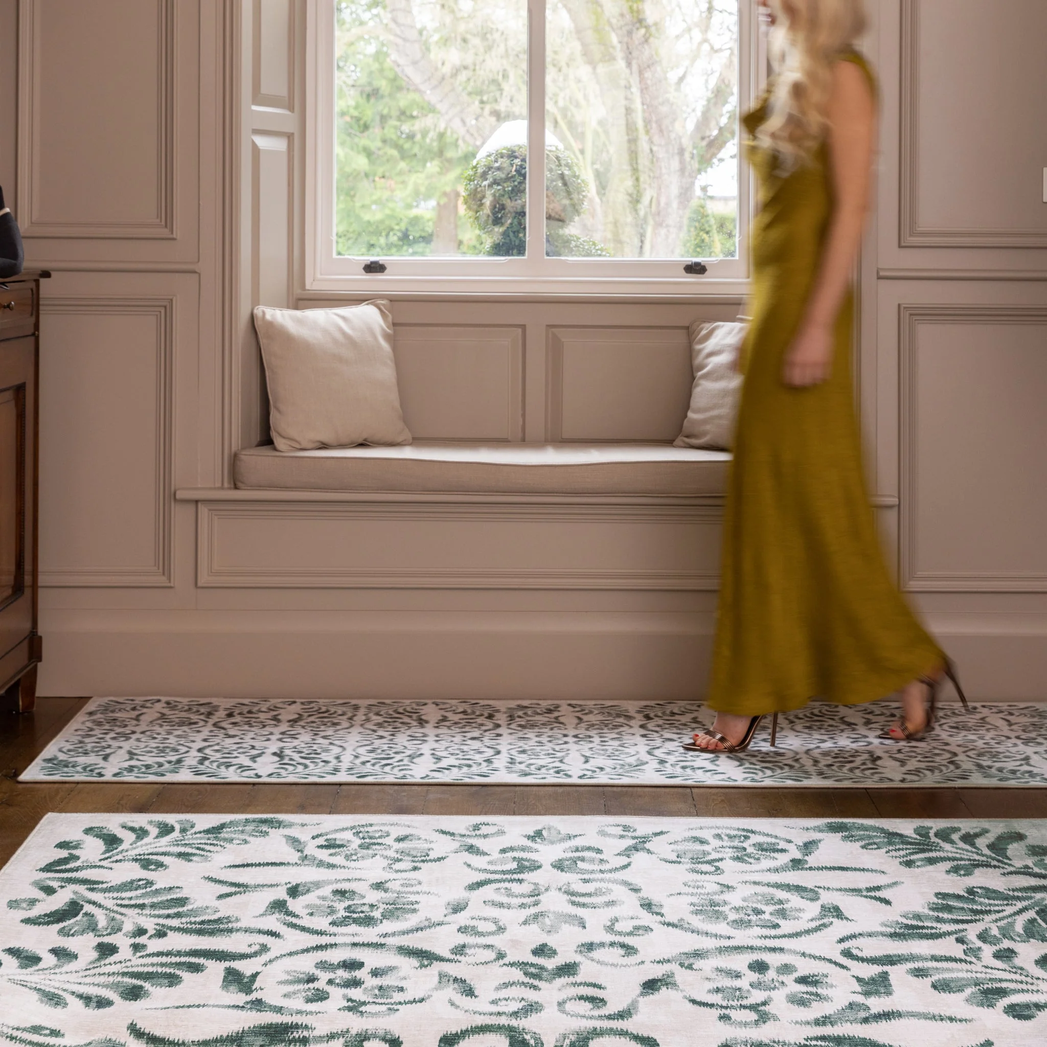 Vintage Scroll Green Eco-Washable Runner - Image 3