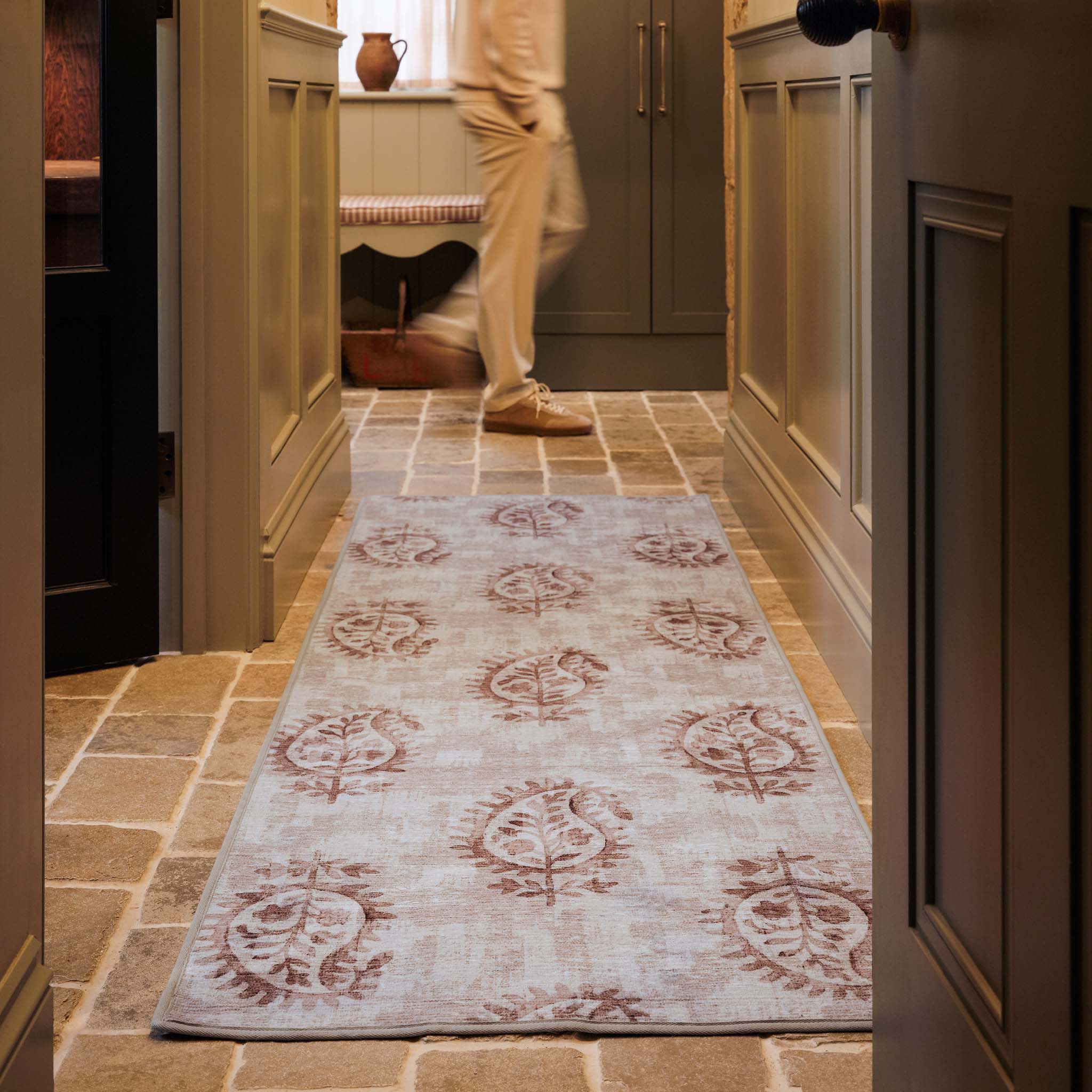 Woodblock Paisley Rust Eco-Washable Runner - Image 2